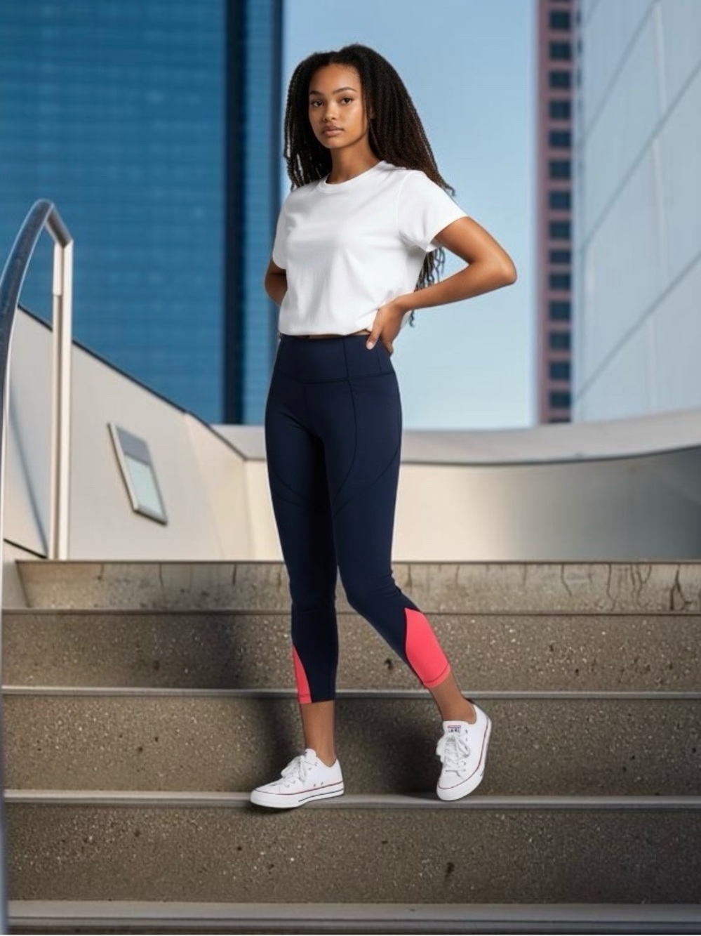 Sweaty Betty Power 7/8 Leggings Navy Coral High Rise Pockets Size 8 NWOT